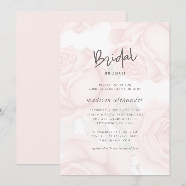 Muted Floral Blush Bridal Brunch Invitation (Front/Back)
