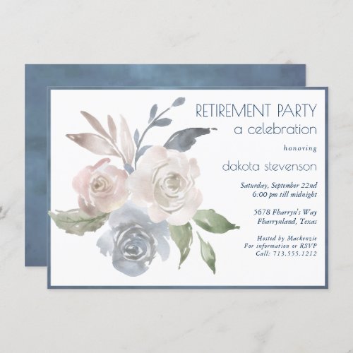 Muted Floral Bouquet  Blue Cream Pink Retirement Invitation