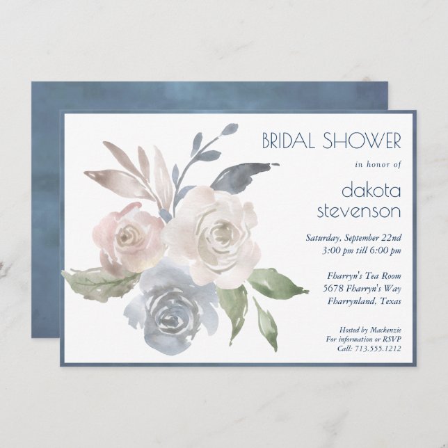 Muted Floral Bouquet | Pastel Rose Bridal Shower Invitation (Front/Back)
