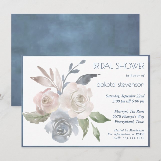 Muted Floral Bouquet | Soft Rose Bridal Shower Invitation (Front/Back)