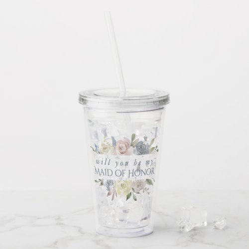 Muted Floral Frame  Elegant Rose Maid of Honor Acrylic Tumbler