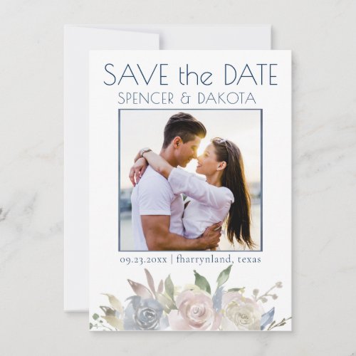 Muted Floral Garland  Blue Yellow Pink Photo Save The Date