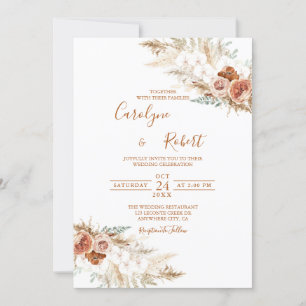 Muted floral pampas grass wedding invitation