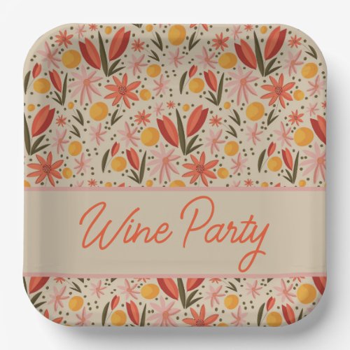 Muted floral wine party paper plates