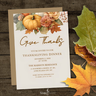 Muted Florals Thanksgiving Dinner Invitation