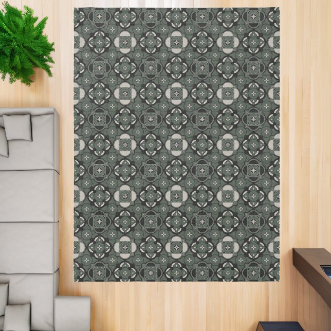 Muted Forest Green Gray Arabesque Style Beautiful Rug (Insitu (Indoor 2))