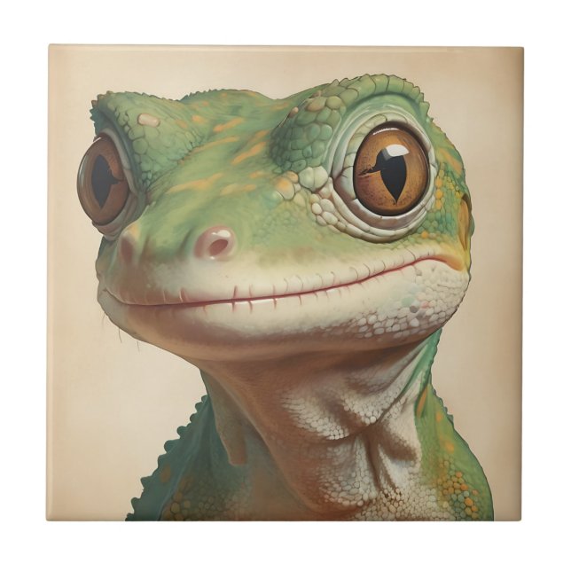 Muted Gecko Retro Portrait Ceramic Tile (Front)