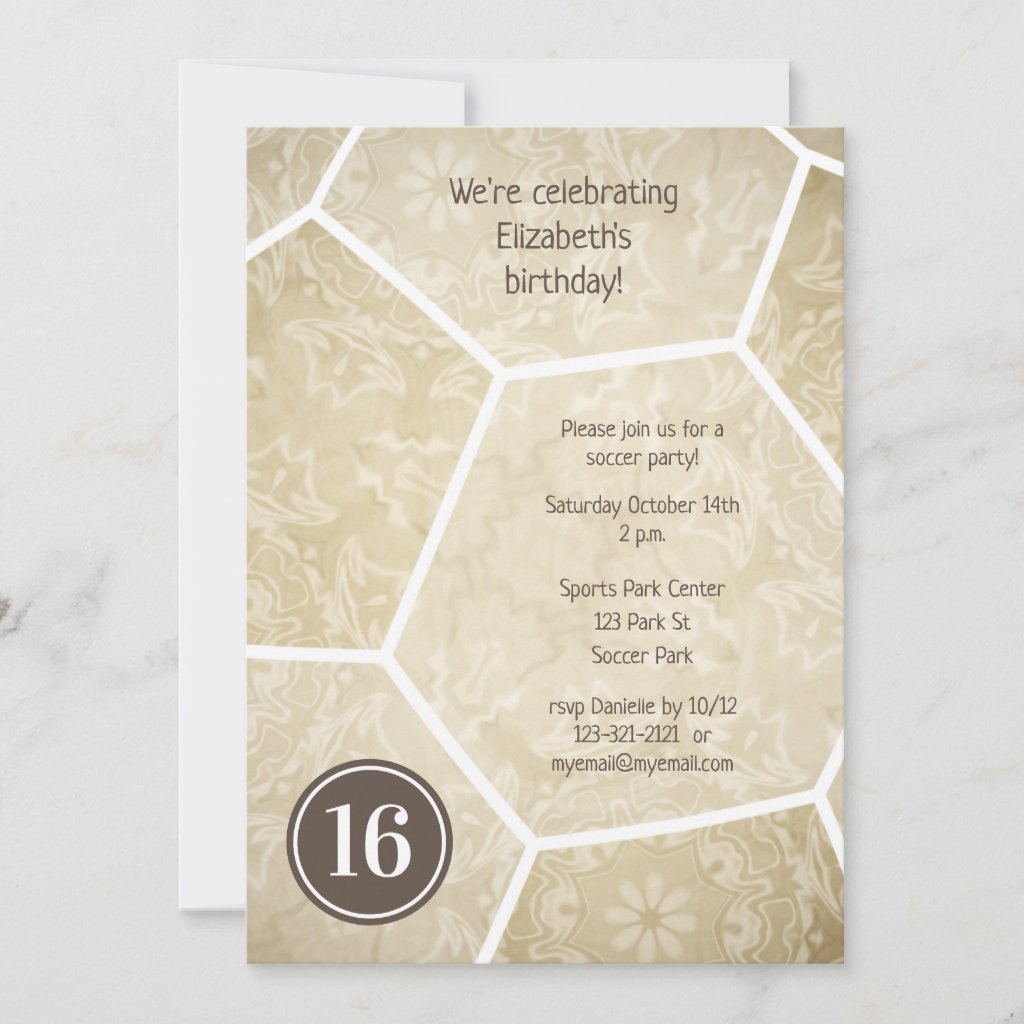 muted gold girly soccer birthday party announcement