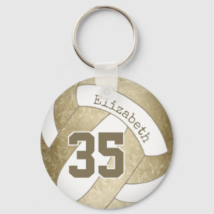 muted gold greige personalized girly volleyball keychain