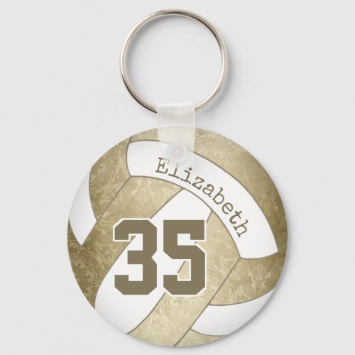 muted gold greige personalized girly volleyball keychain