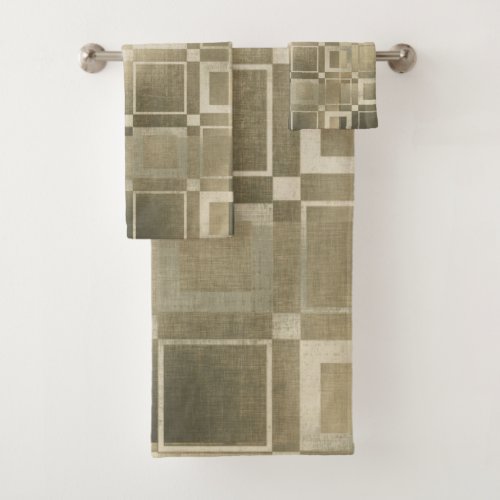 Muted Gold Squares Modern Geometric Glam Bath Towel Set