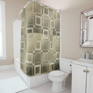 Muted Gold Squares Modern Geometric Glam Shower Curtain