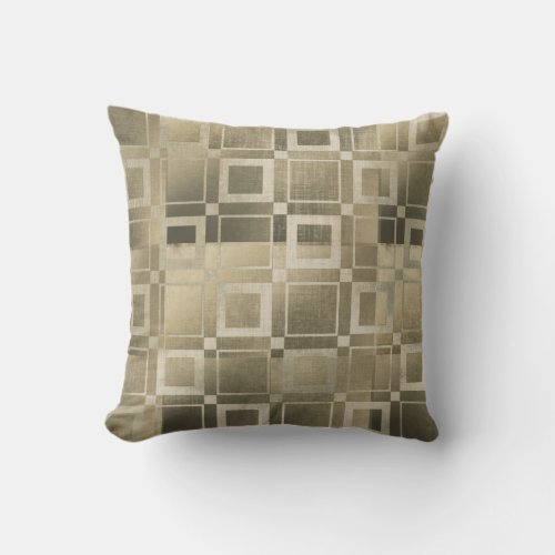 Muted Gold Squares Modern Geometric Glam Throw Pillow