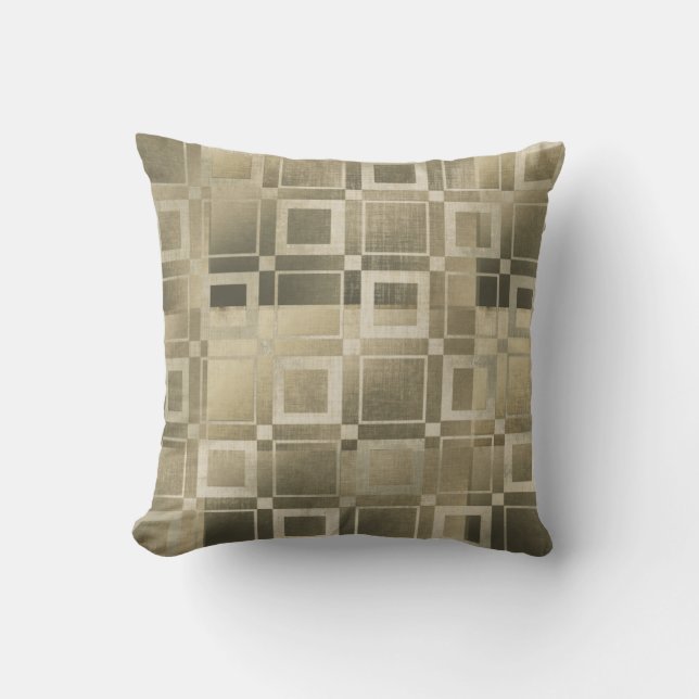 Muted Gold Squares Modern Geometric Glam Throw Pillow (Front)