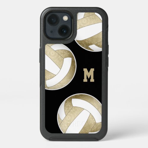 muted gold white girly volleyballs monogrammed iPhone 13 case