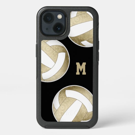 muted gold white girly volleyballs monogrammed OtterBox iPhone 13 case