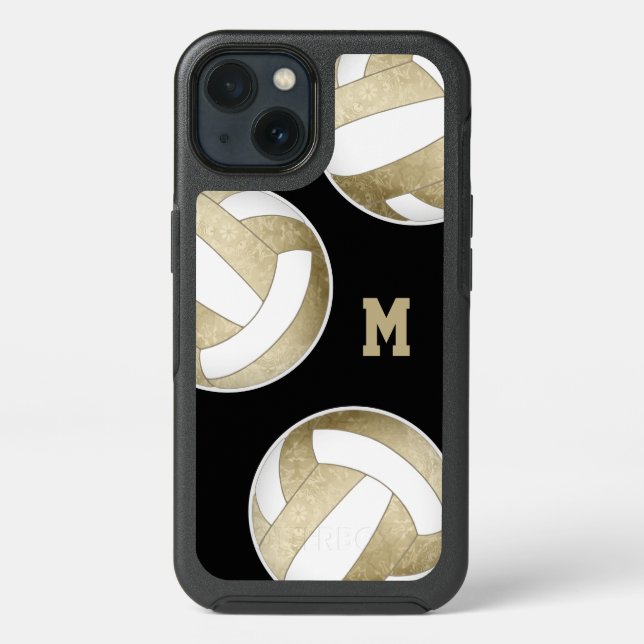 muted gold white girly volleyballs monogrammed otterbox iPhone case (Back)