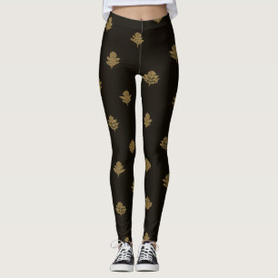 Muted Golden Leaves Black  Leggings