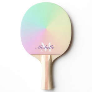 Muted Gradient Ombre Rainbow Name Monogram Ping Pong Paddle