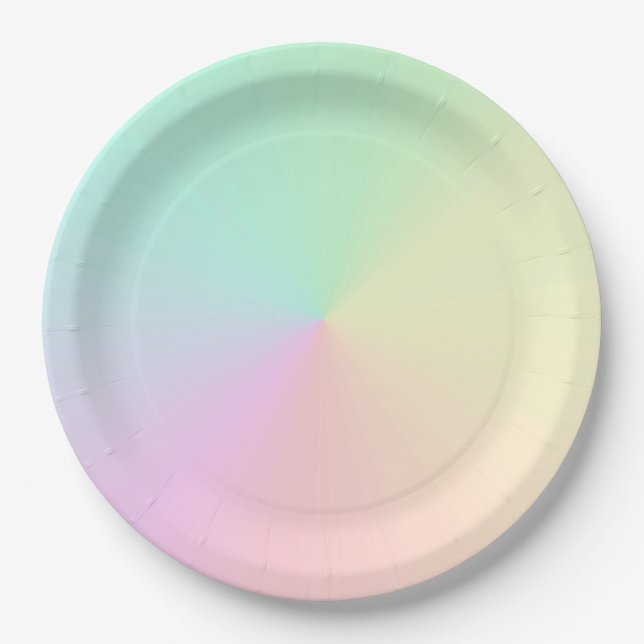 Muted Gradient Ombre Rainbow Pastel Aesthetic Paper Plates (Front)