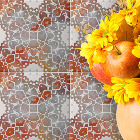 Muted Gray and Bold Red Vintage Geometric Pattern