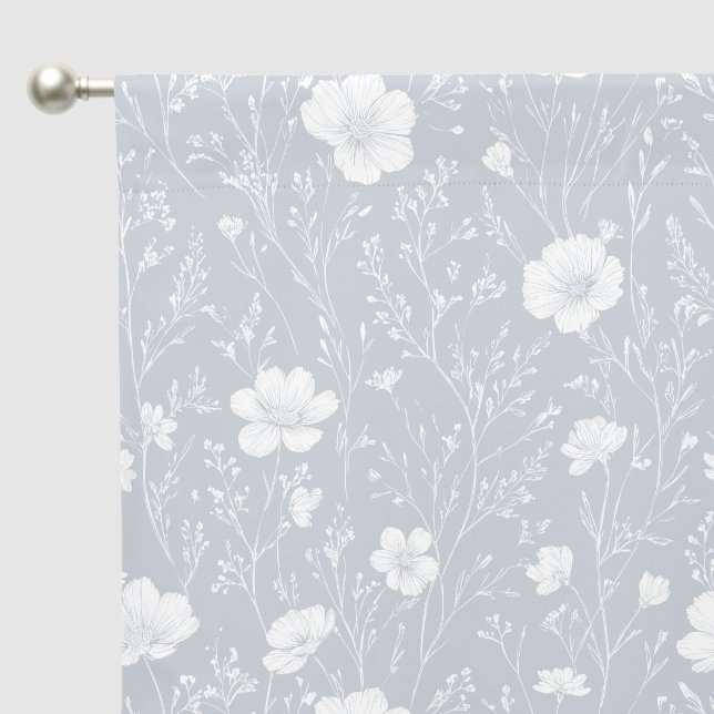 Muted Gray And White Wildflower Pattern Blackout Curtains (Pocket)