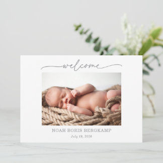 Muted Gray Baby Photo Welcome Announcement Card