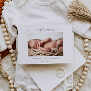 Muted Gray Baby Photo Welcome Announcement Card