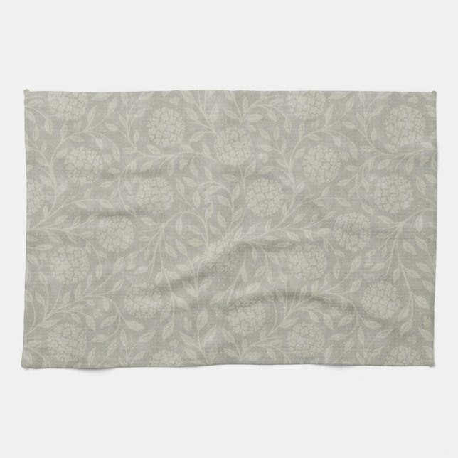 Muted Gray Farmhouse Floral Kitchen Towel (Horizontal)