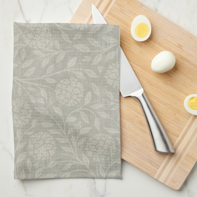 Muted Gray Farmhouse Floral Kitchen Towel (Quarter Fold)