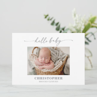 Muted Gray Hello Baby Photo Announcement Card