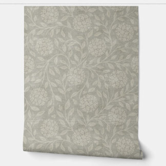 Muted Gray Hydrangea Traditional Wallpaper