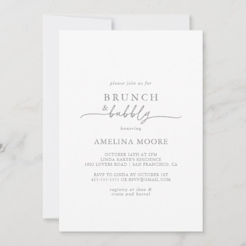 Muted Gray Minimal Brunch and Bubbly Bridal Shower Invitation