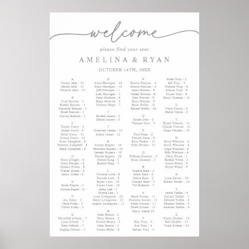 Muted Gray Minimalist Alphabetical Seating Chart
