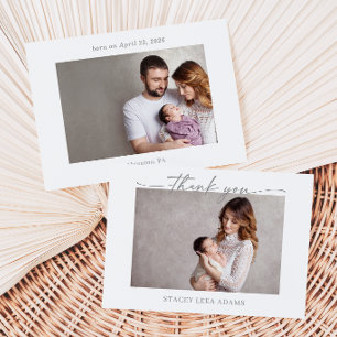 Muted Gray Minimalist Baby Photo Thank You Card