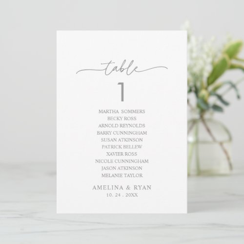 Muted Gray Minimalist Table Number 1 Seating Chart