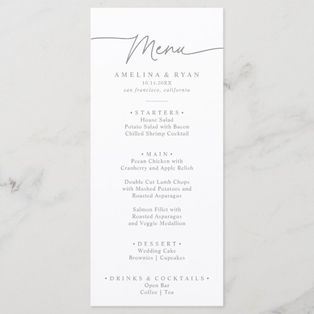 Muted Gray Simple Minimalist Dinner Menu (Front)