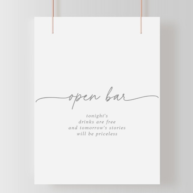 Muted Gray Simple Minimalist Wedding Open Bar Sign (Creator Uploaded)
