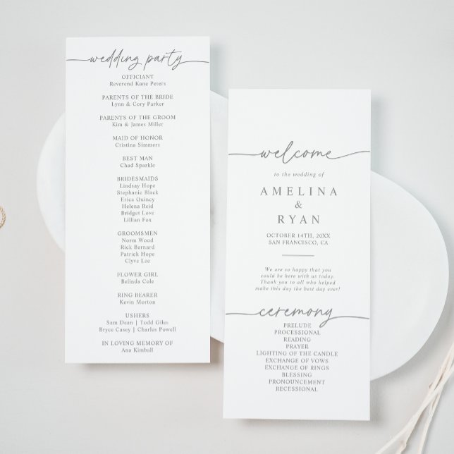 Muted Gray Simple Minimalist Wedding Program (Creator Uploaded)