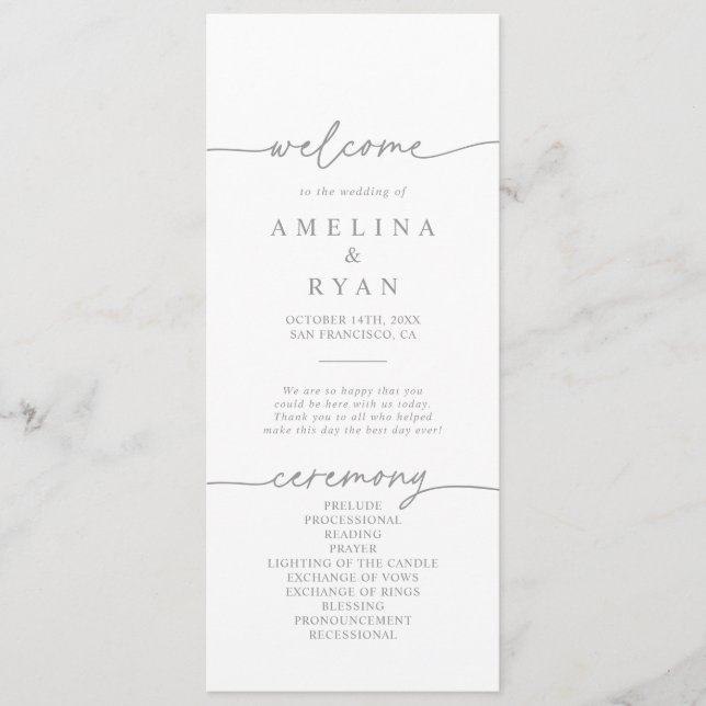 Muted Gray Simple Minimalist Wedding Program (Front)