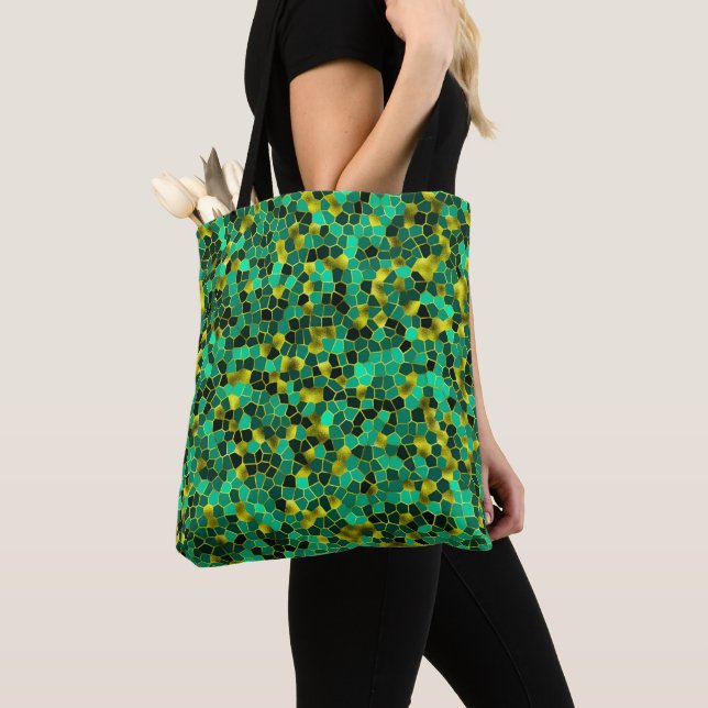 Muted Green and Gold Shatter Tote Bag (Close Up)