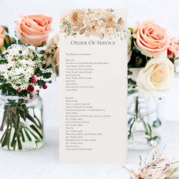 Muted Green And Peach Floral Order Of Service Card by Ricaso_Wedding at Zazzle