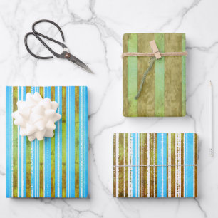 Muted Green and Teal Stripe Wrapping Paper Sheets