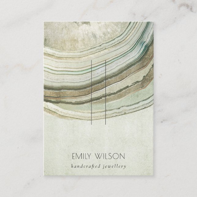 Muted Green Aqua Agate Earthy Hairpin Display Business Card (Front)