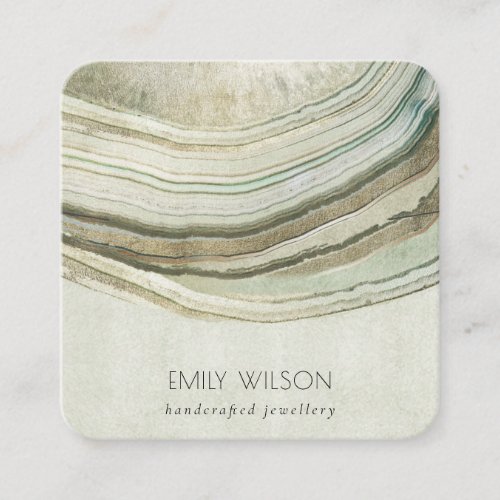 Muted Green Aqua Agate Earthy Necklace Display Square Business Card