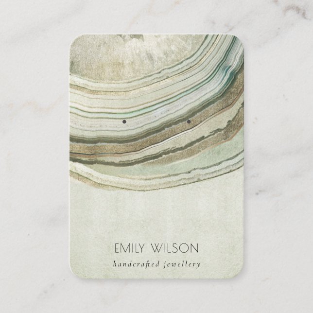 Muted Green Blue Agate Earthy Stud Earring Display Business Card (Front)