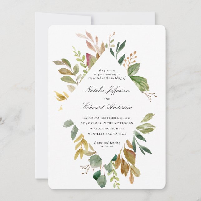 Muted green, brown and gold foliage wedding (Front)