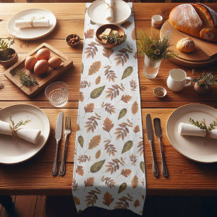 Muted Green Brown Fall Foliage Watercolor Pattern Short Table Runner