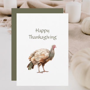 Muted Green Brown Turkey Watercololor Thanksgiving Holiday Card