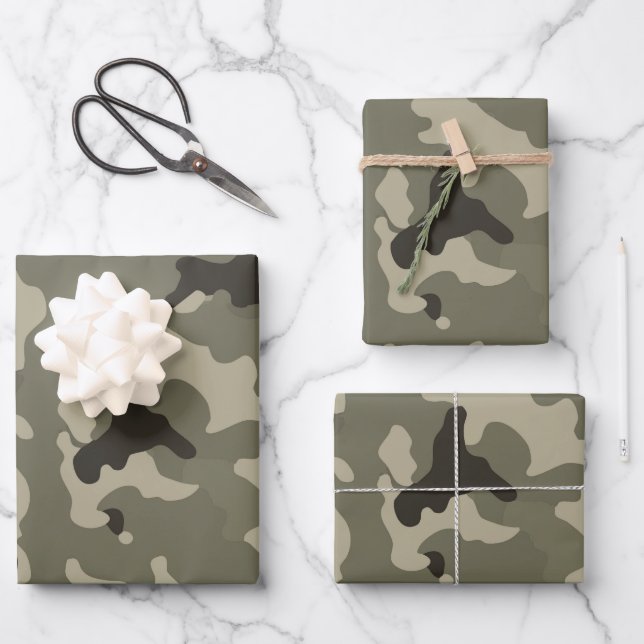 Muted Green Camouflage Gift Wrap Rustic Unique (Front)